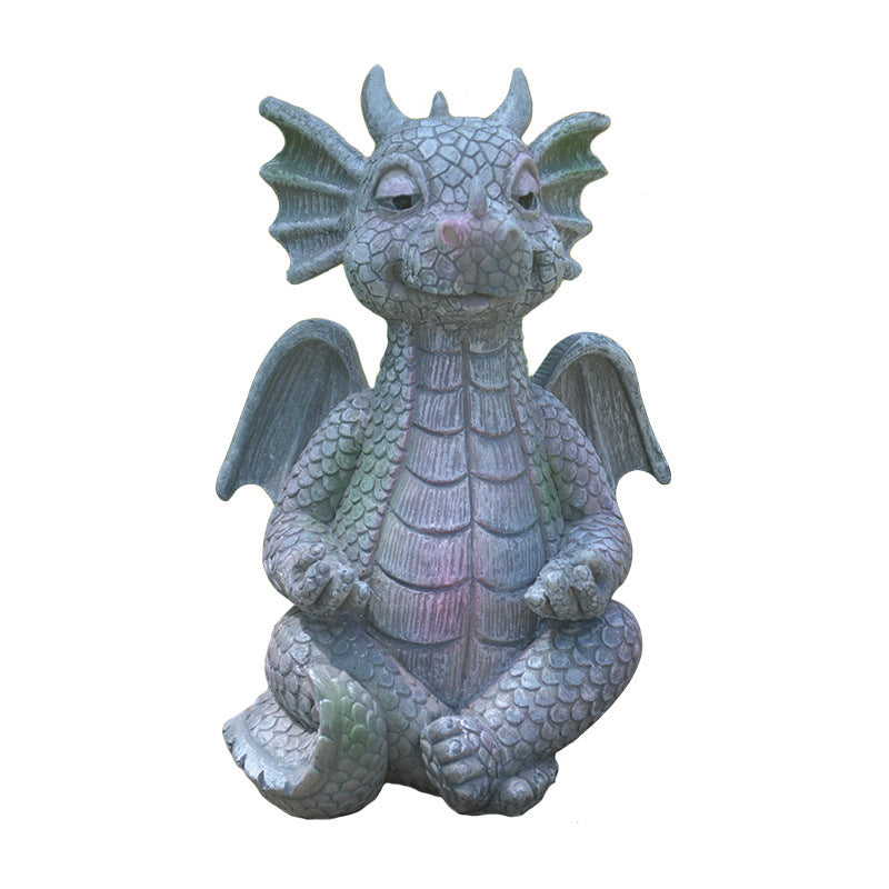 Image of Garden Resin Meditation Dragon Statue Home Figurine Decoration, B