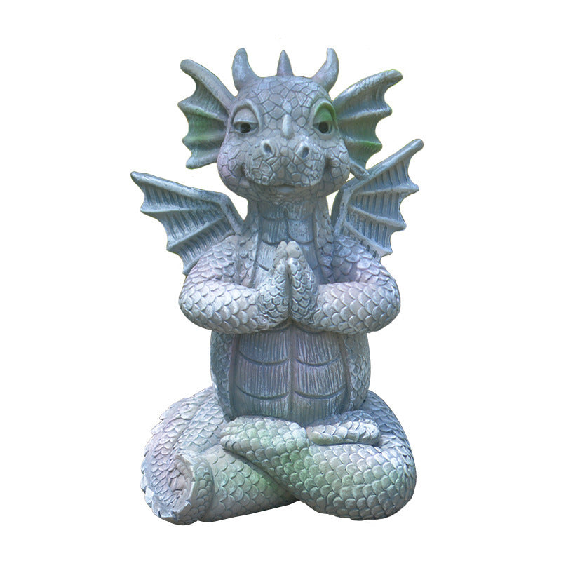 Image of Garden Resin Meditation Dragon Statue Home Figurine Decoration, C