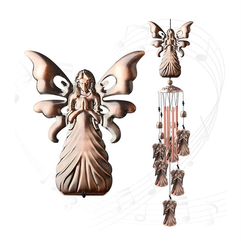 Image of Garden Retro Metal Butterfly Flamingo Hummingbird Angel Wind Chimes, Angel