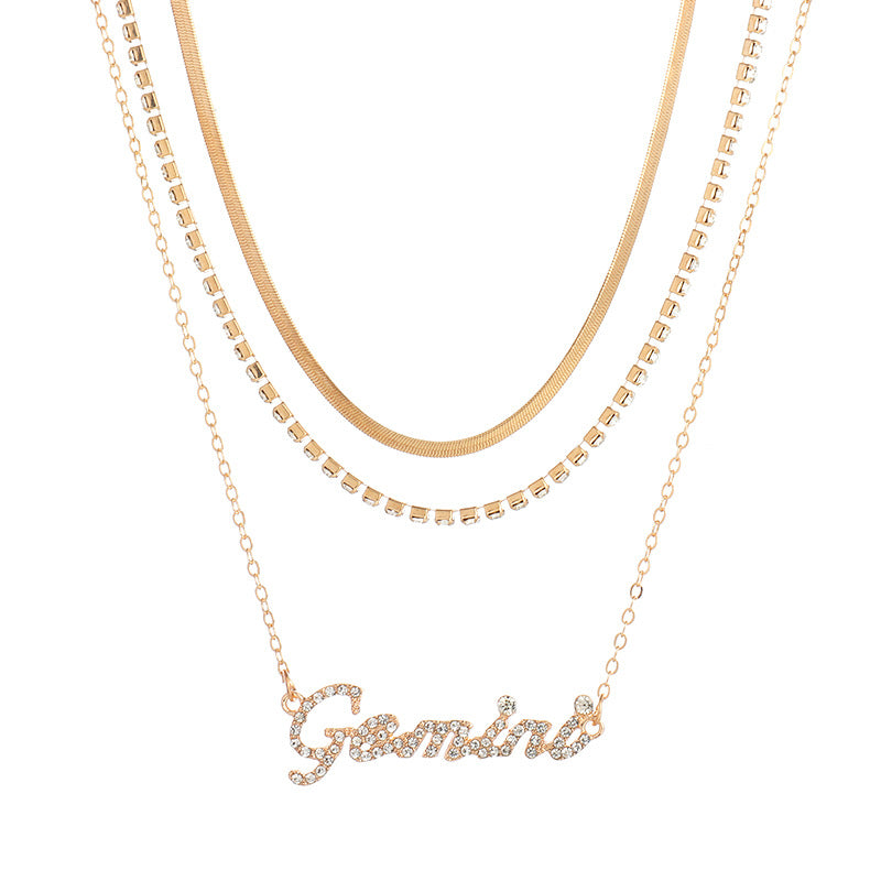 Image of Layered Diamond Necklace Snake Bone for Woman Jewelry Aries Pendant Choker Necklaces, Gemini