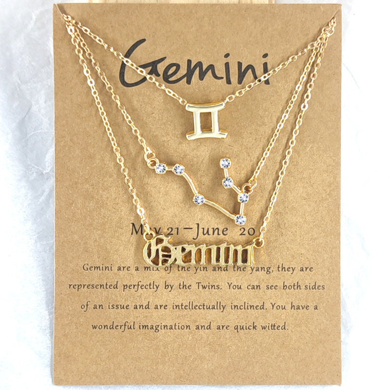 Image of 3Pcs/Set 12 Constellation Gold Silver Necklace Fashion Jewelry Birthday Gift, Gold / Gemini