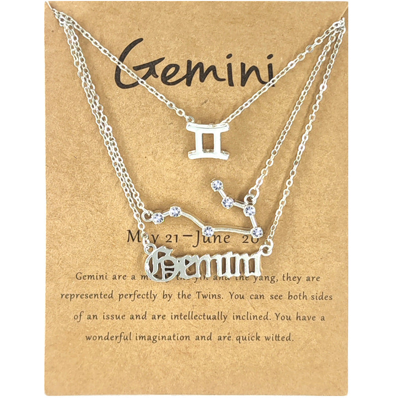 Image of 3Pcs/Set 12 Constellation Gold Silver Necklace Fashion Jewelry Birthday Gift, Silver / Gemini