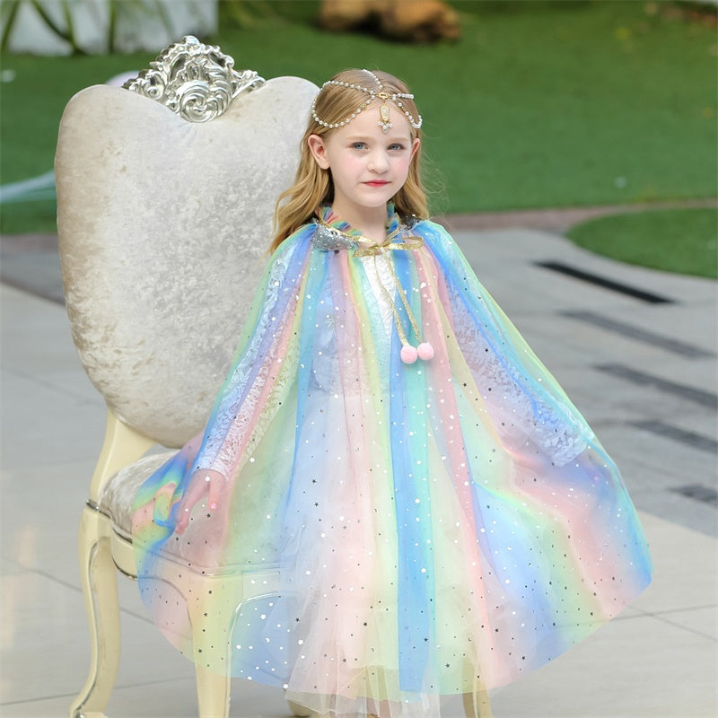 Image of Little Girls Princess Sequins Cosplay Cape for Halloween, Multicolor / 65cm