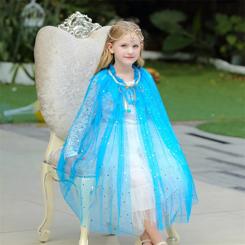 Image of Little Girls Princess Sequins Cosplay Cape for Halloween, Blue / 70cm