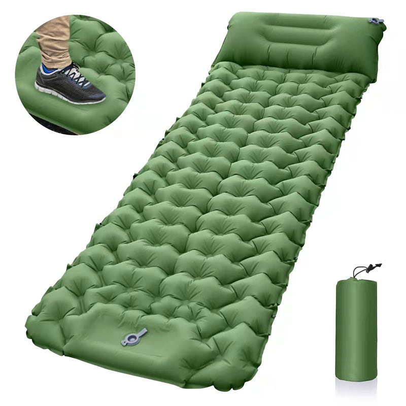 Image of Inflatable Travel Camping Mattress Sleep Rest Pillow Pump Outdoor Pad, Green