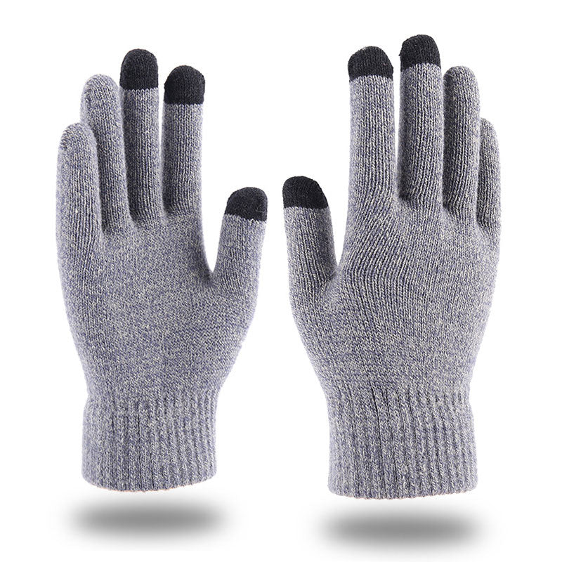 

3 Pairs Winter Warm Touch Screen Knitted Gloves Soft Thick Fleece Gloves Outdoor Windproof Driving Gloves - Grey