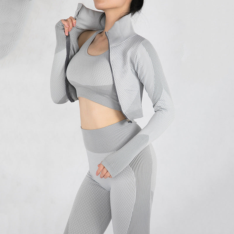 Image of 3 Pieces Women Fitness Sport Seamless Yoga Sets, L / Grey