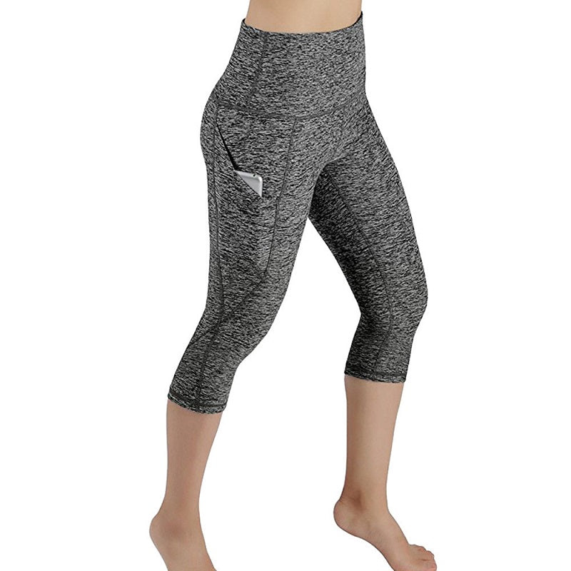 Image of Womens Tummy Control High Waist Yoga Pants with Pockets, Grey / L