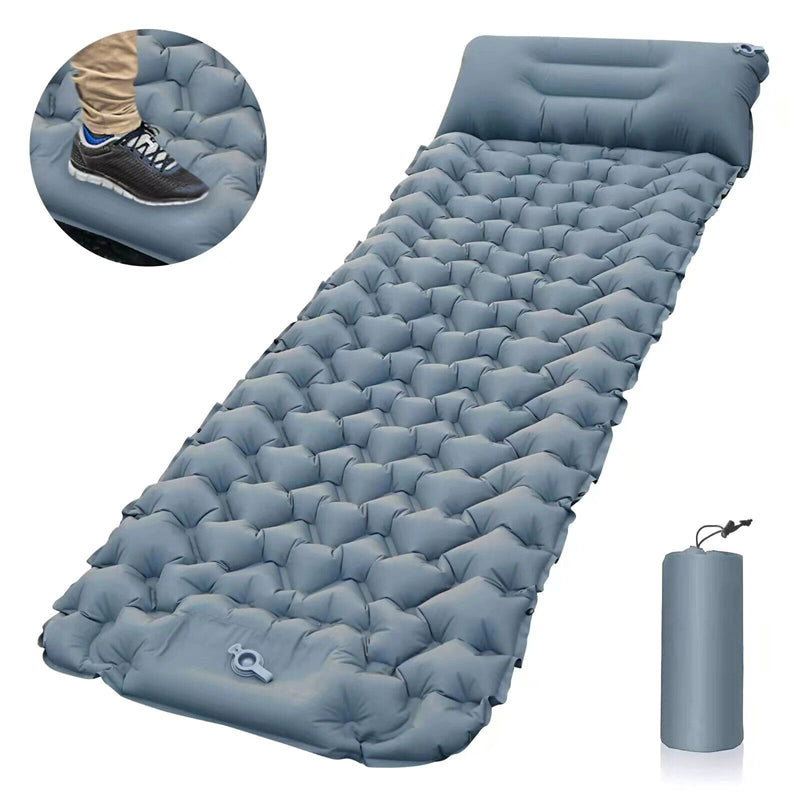 Image of Inflatable Travel Camping Mattress Sleep Rest Pillow Pump Outdoor Pad, Grey