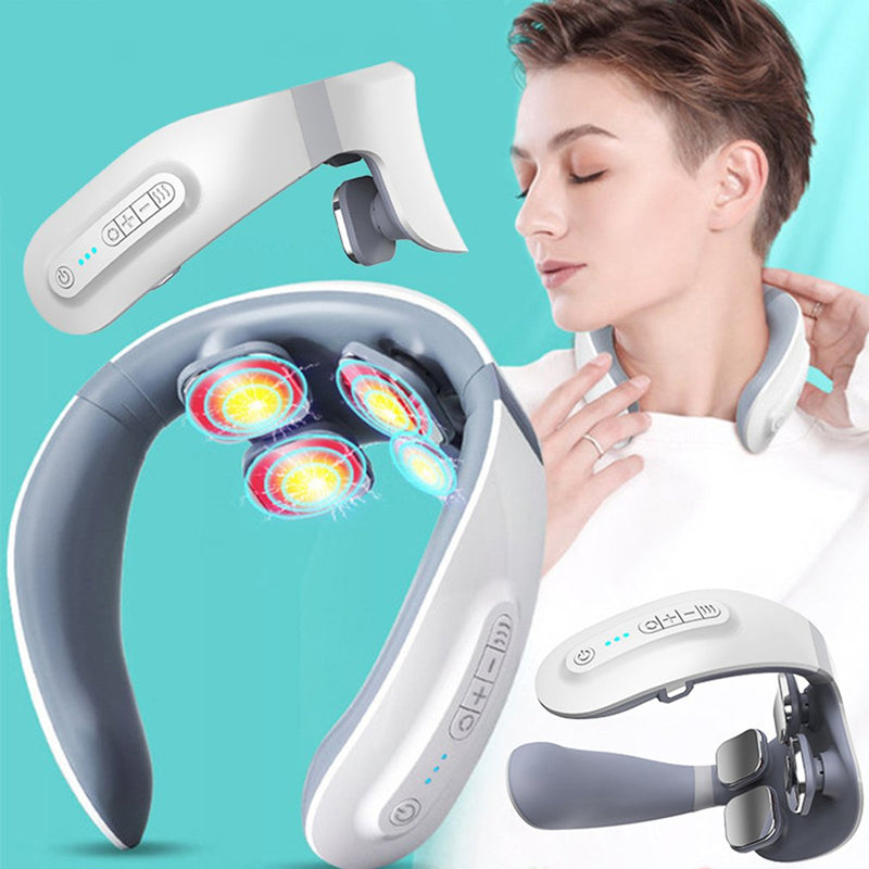 Image of Multifunctional Four Heads Electric Tens Neck Shoulder Massager, Voice/Charging/Heating