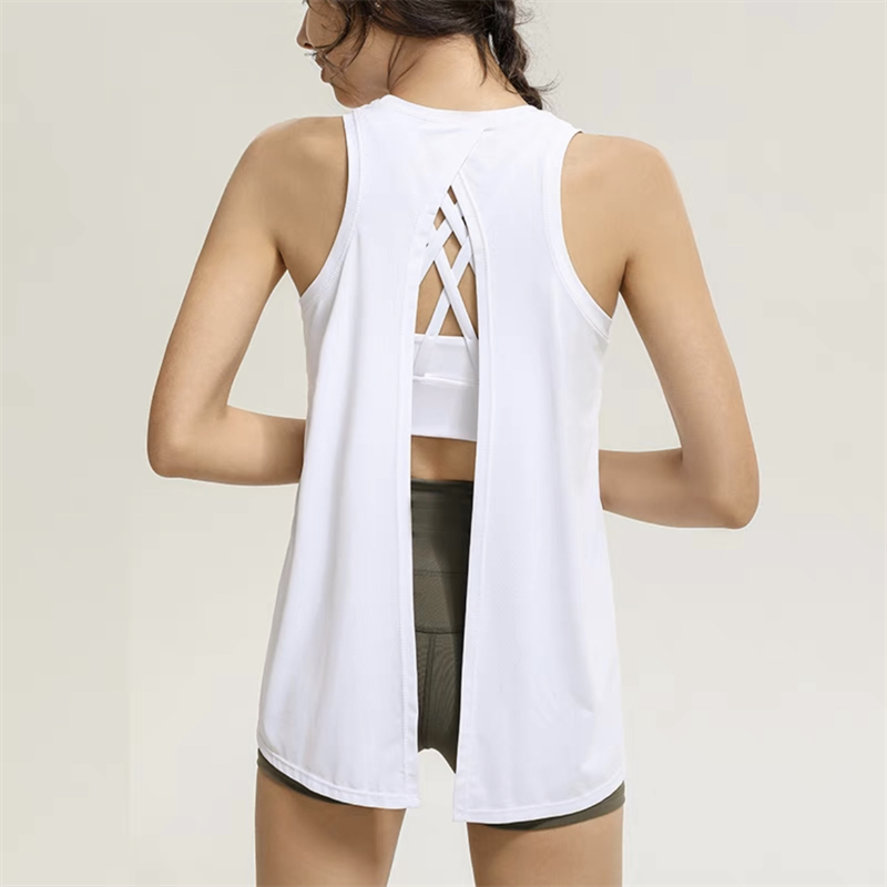 Image of Loose Fitness Running Blouse Women's Summer Yoga Backless Sleeveless Sports Vest, White / L