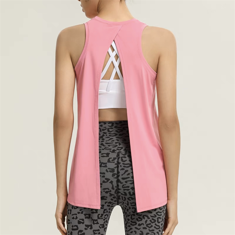 Image of Loose Fitness Running Blouse Women's Summer Yoga Backless Sleeveless Sports Vest, Dark Pink / L