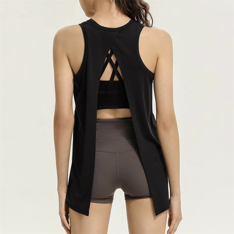 Image of Loose Fitness Running Blouse Women's Summer Yoga Backless Sleeveless Sports Vest, Black / XL