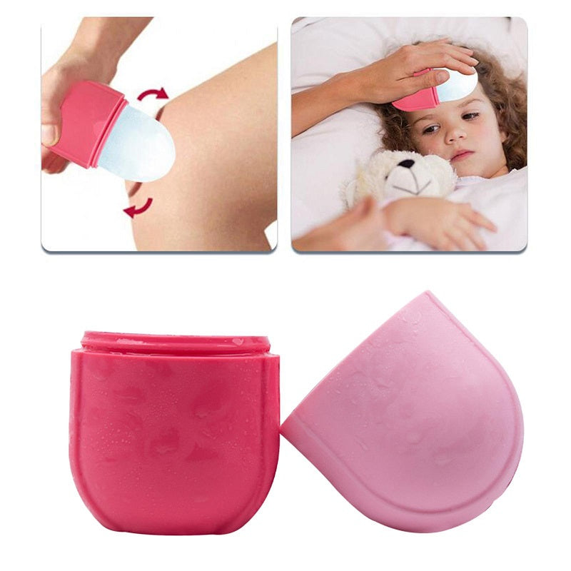 Image of Silicone Cooling Ice Massage Cups Cold Face Massager Roller Tool, Pink