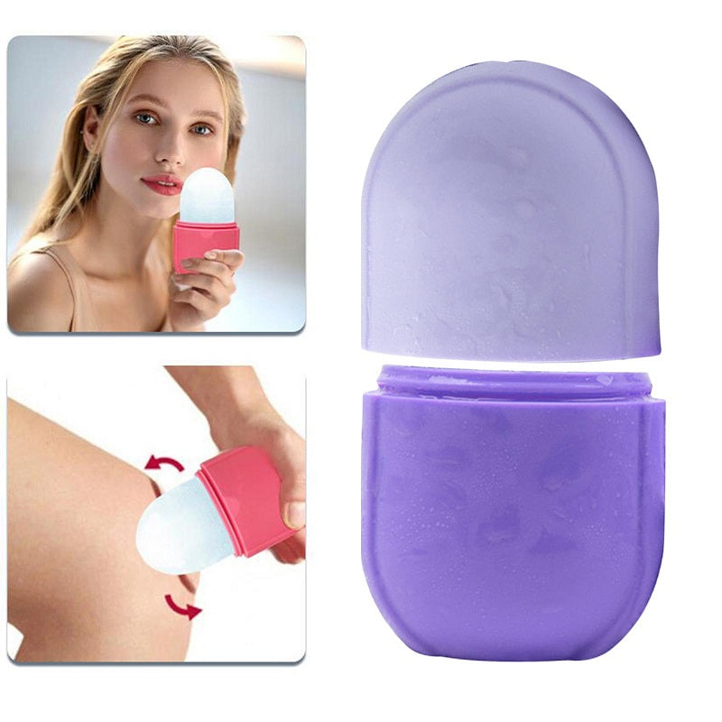 Image of Silicone Cooling Ice Massage Cups Cold Face Massager Roller Tool, Purple