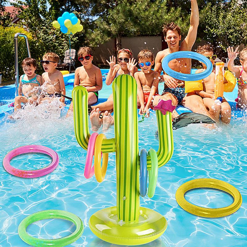 Image of Kids Inflatable Cactus Ring Toss Play Set Beach Party Pool Floating Throwing Toys, 4 Ferrules