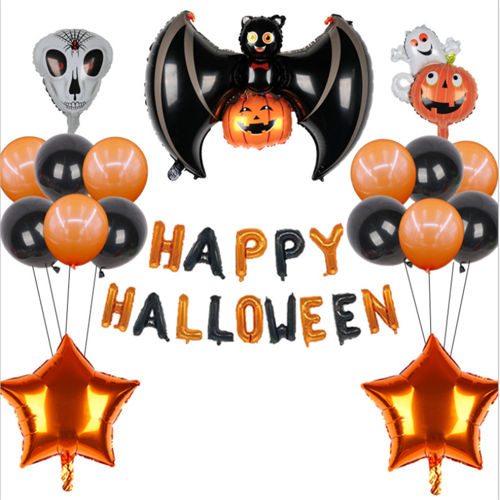 Image of 18 Pieces Halloween Bat Aluminum Foil Balloon Decoration Ghost Festival Set, Pumpkin Bat