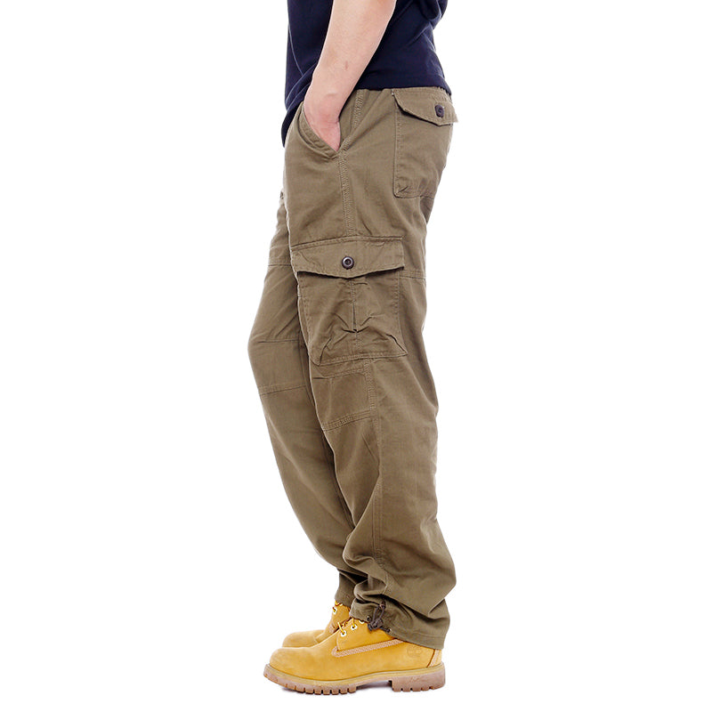 Image of Men's Casual Loose Elastic Waist Multi Pocket Trousers, Khaki / XXXL
