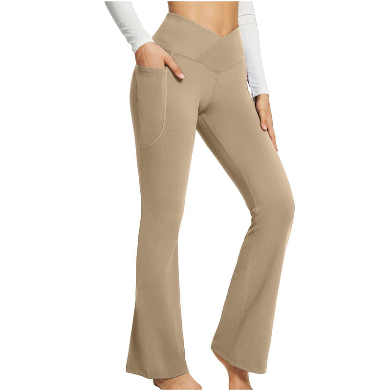 Image of Women's Long Yoga Pants High Waisted Flare Leggings Jazz Dress Pants, Khaki / M