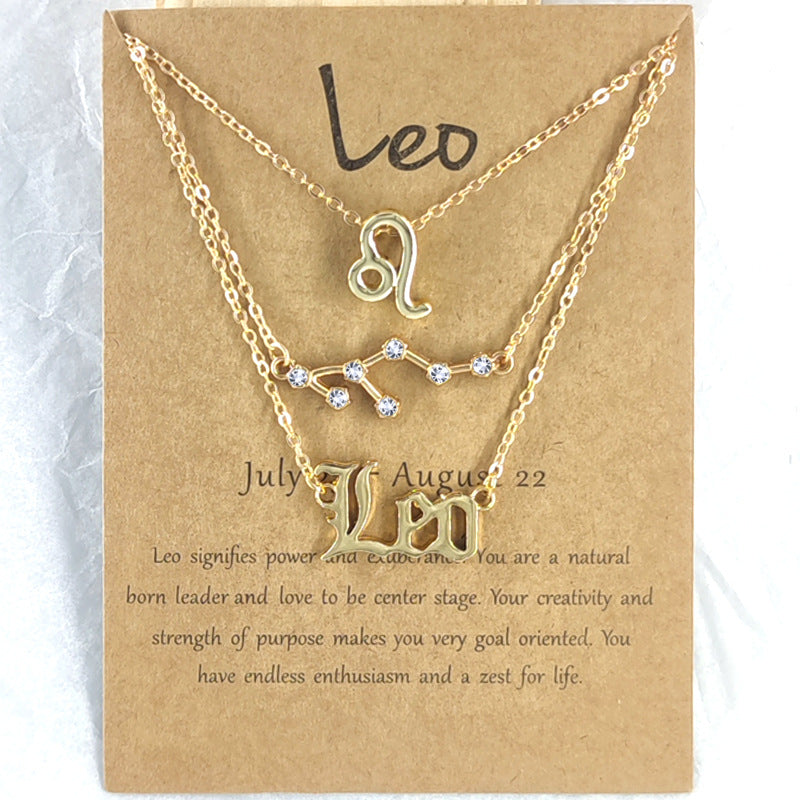 Image of 3Pcs/Set 12 Constellation Gold Silver Necklace Fashion Jewelry Birthday Gift, Gold / Leo