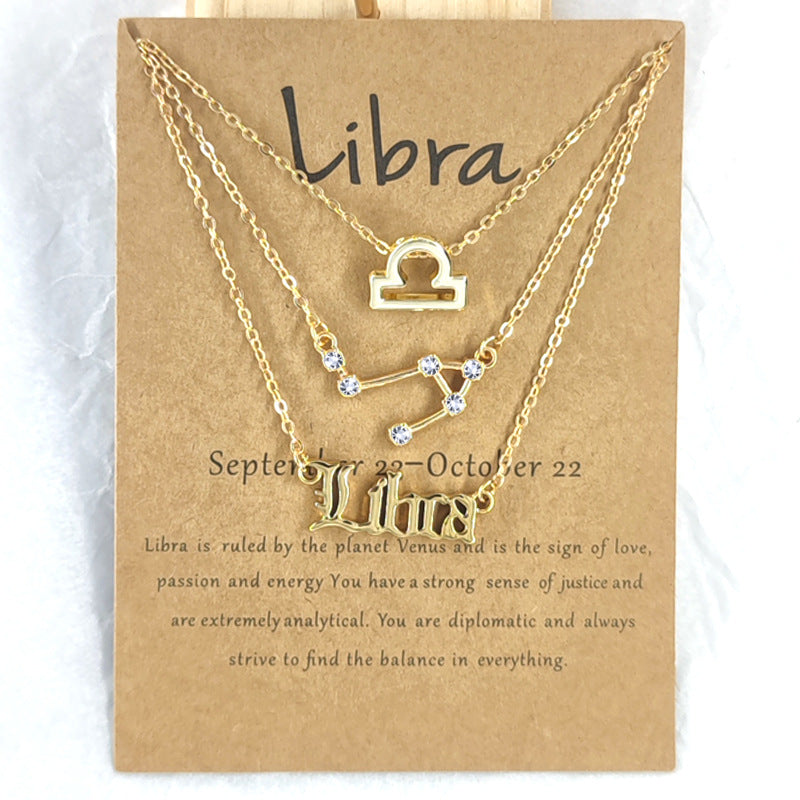 Image of 3Pcs/Set 12 Constellation Gold Silver Necklace Fashion Jewelry Birthday Gift, Gold / Libra