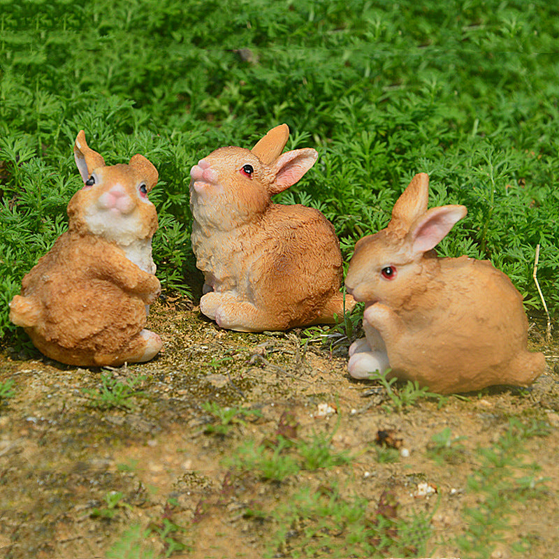 Image of 3 Pcs Miniature Resin Rabbits Statue Garden Bonsai Decoration, Type 1