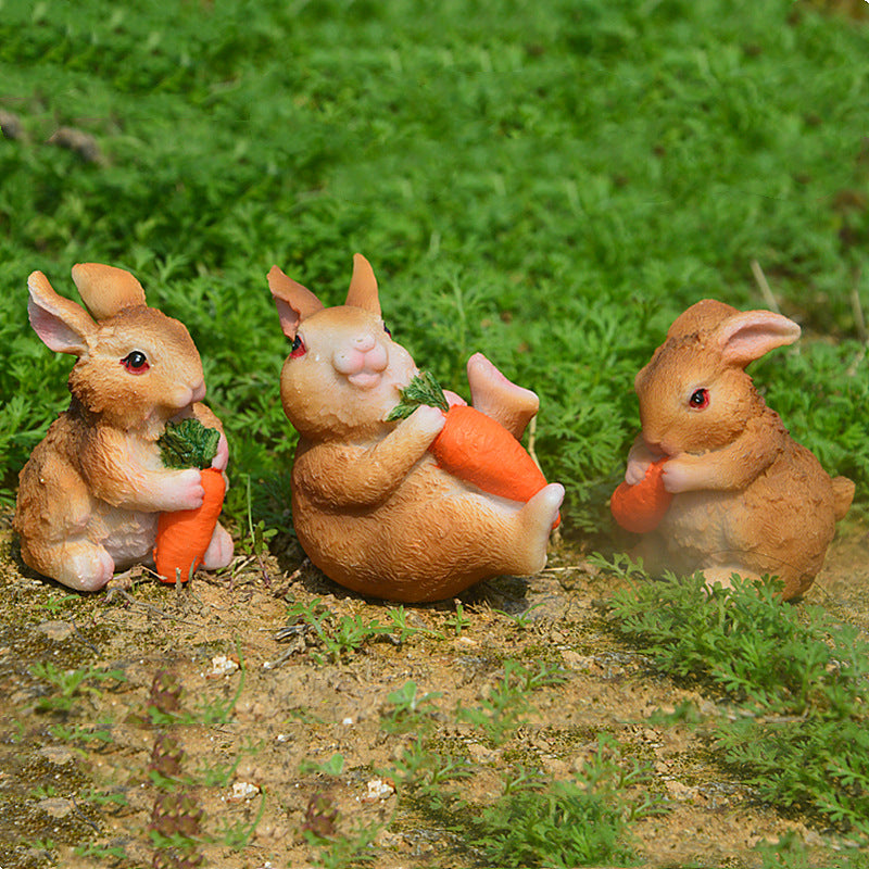 Image of 3 Pcs Miniature Resin Rabbits Statue Garden Bonsai Decoration, Type 2