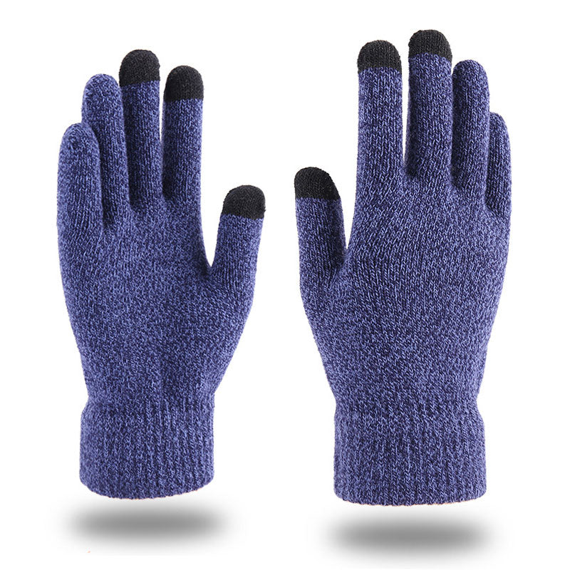 

3 Pairs Winter Warm Touch Screen Knitted Gloves Soft Thick Fleece Gloves Outdoor Windproof Driving Gloves - Navy Blue