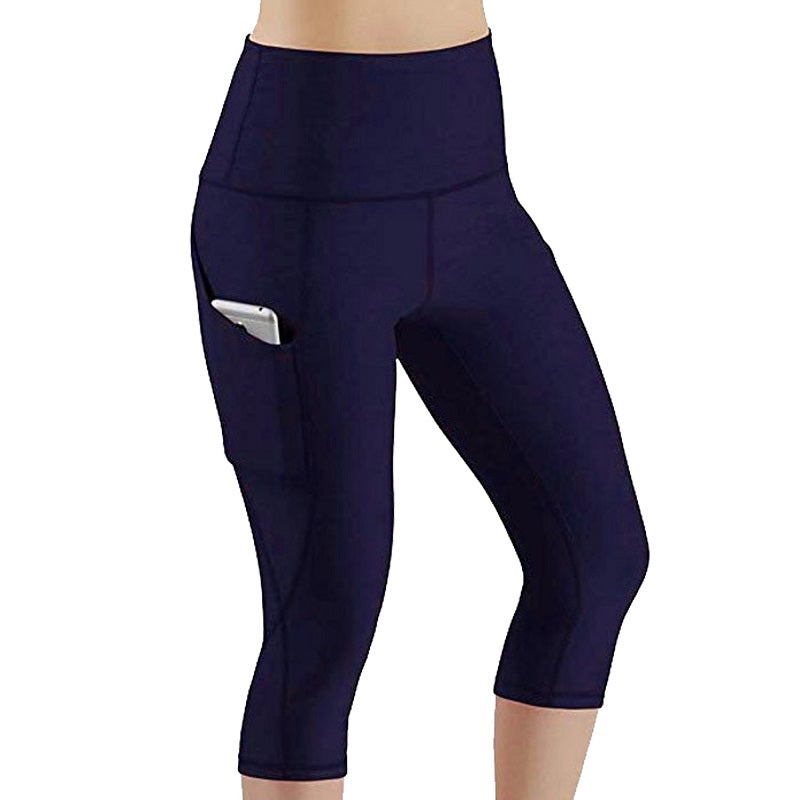 Image of Womens Tummy Control High Waist Yoga Pants with Pockets, Navy / L