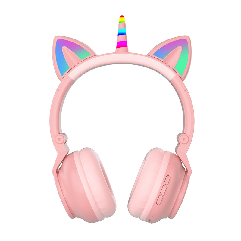 Image of LED Kid Girl Cute Cat Ears Unicorn Luminous Wireless Headphone, Pink