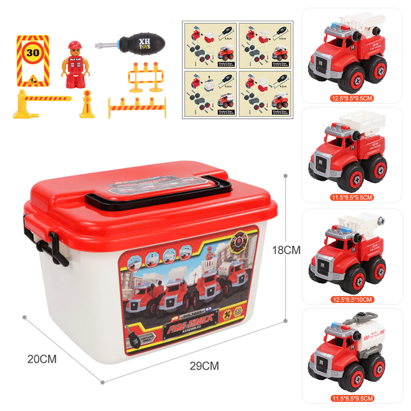 

DIY Construction Vehicles Movable Detachable Toy Set Interactive Screw Driver with Storage Box Toys - Fire Truck