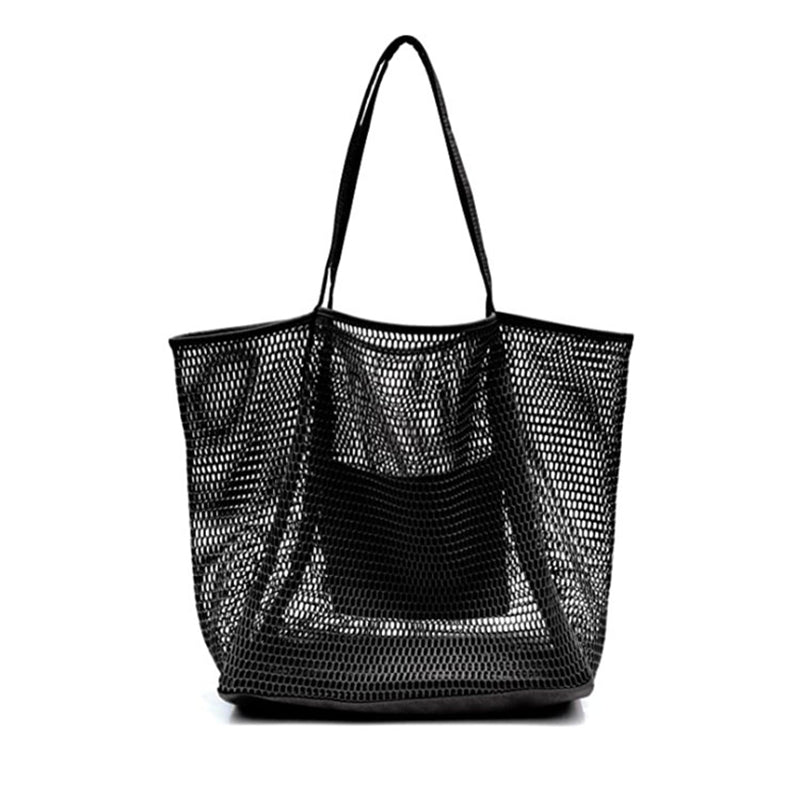 Image of Women Beach Tote Bag Big Capacity Shoulder Handbag, Black