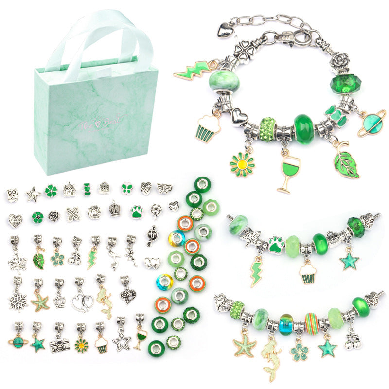 Image of Bracelet Making Kit Jewelry DIY Beads Pendants Set, Green