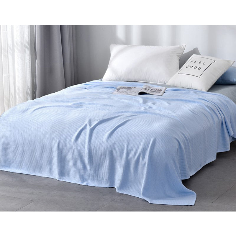 Image of Bamboo Fiber Blanket Summer Thin Towel Blanket Cool Quilt, Light Blue / 90*100