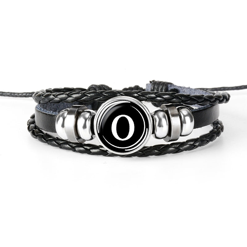 

Classic Handmade Dome Braided Multilayer Bracelet Fashion A-Z 26 Letters English Leather Bracelet Woman Men Jewelry - Type O