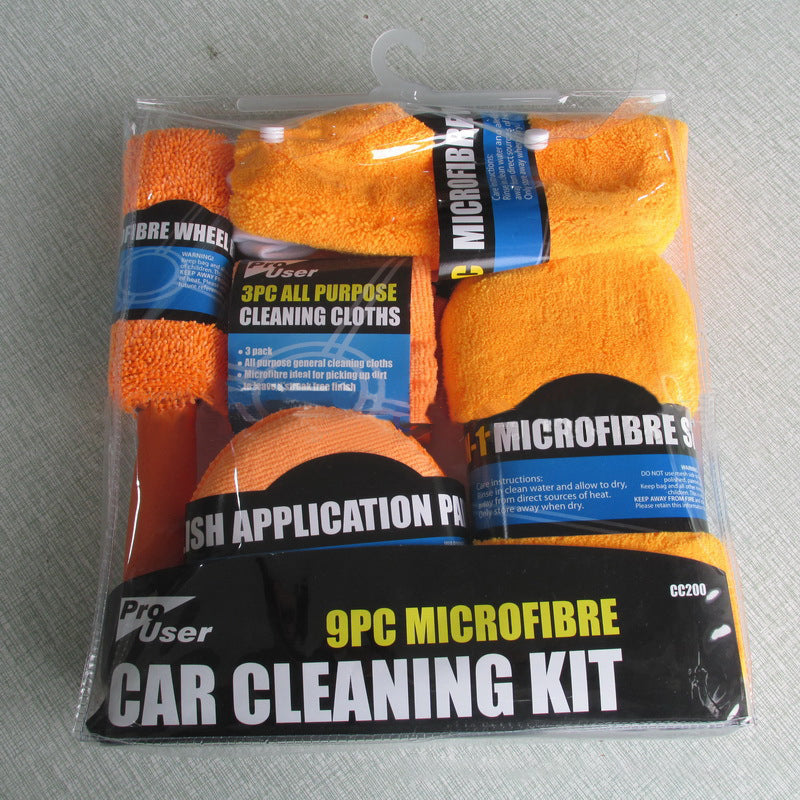 Image of Car Wash 9-piece Set Car Beauty Cleaning Supplies Tool, Orange Kit