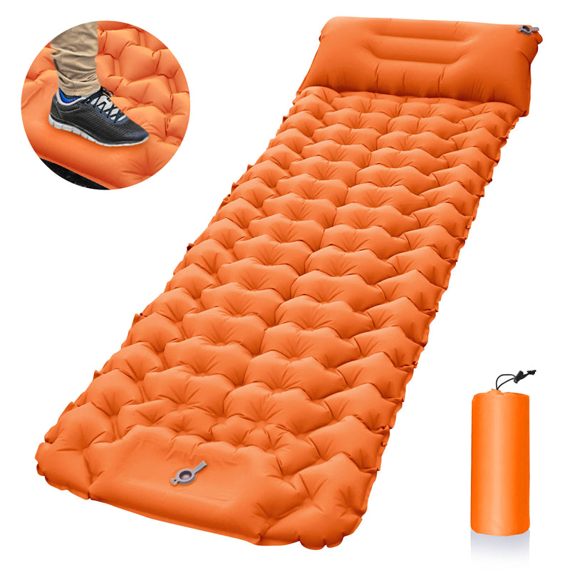 Image of Inflatable Travel Camping Mattress Sleep Rest Pillow Pump Outdoor Pad, Orange