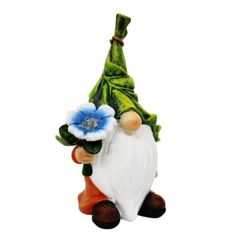 Image of Cute Dwarf Faceless Elf Illuminated Outdoor Garden Statue Decoration, Orchid Elf