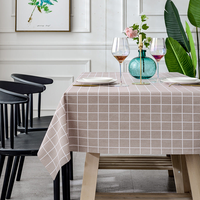 Image of PVC Modern Lattice Printing Rectangular Waterproof Stain-Resistant Tablecloth, Type 1 / 140x180cm