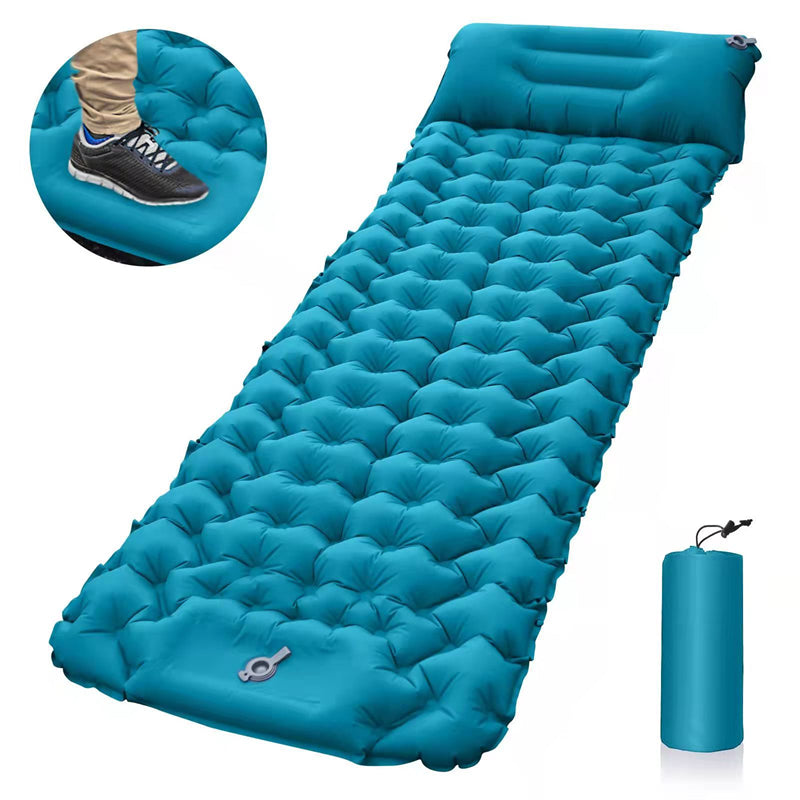 Image of Inflatable Travel Camping Mattress Sleep Rest Pillow Pump Outdoor Pad, Peacock Blue