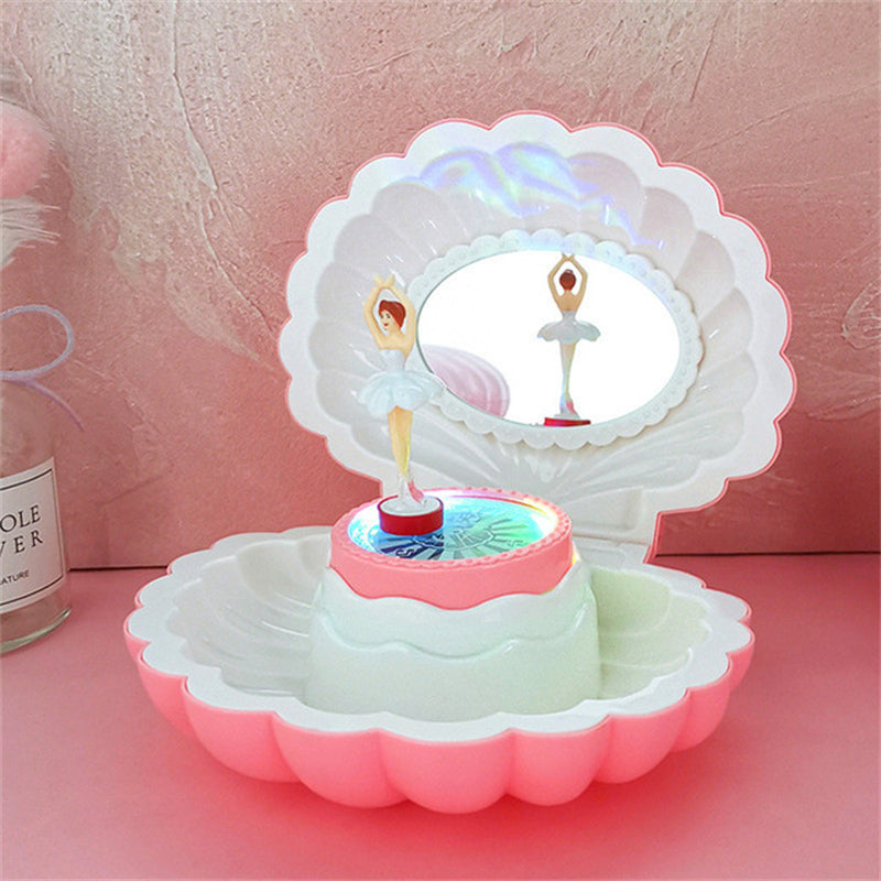 Image of Shell Shape Ballet Girl Jewelry Music Box with Mirror, Pink