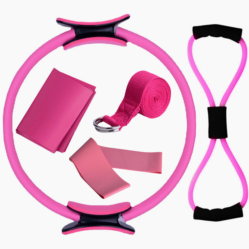 Image of 5 Pieces Pilates Ring Set Home Yoga Magic Circle Workouts Kit, Pink