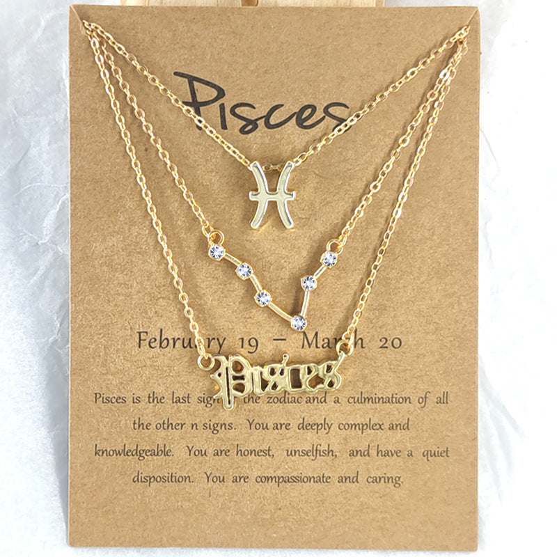 Image of 3Pcs/Set 12 Constellation Gold Silver Necklace Fashion Jewelry Birthday Gift, Gold / Pisces
