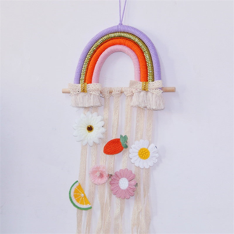 Image of Rainbow Tassel Ornaments Girls Hair Clip Storage Wall Hanging Decoration, A4