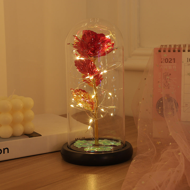 Image of LED Galaxy Rose Flower Night Light Colorful Artificial Rose Gift, Red Rose / Acrylic Cover