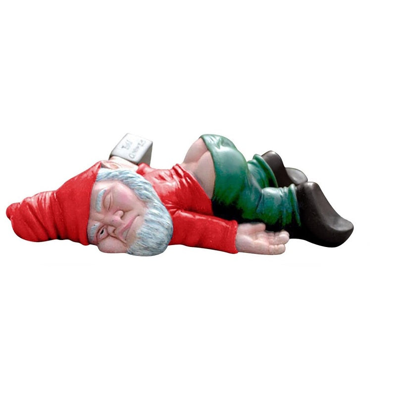 Image of Funny Drunk Dwarf Resin Garden Gnome Statues Lying Down Decoration, Red / 15 CM