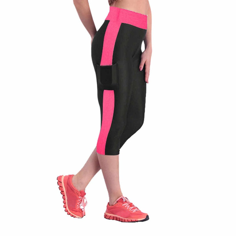 Image of Womens High Waist Yoga Workout Capris with Side Pockets, Rose Red / M