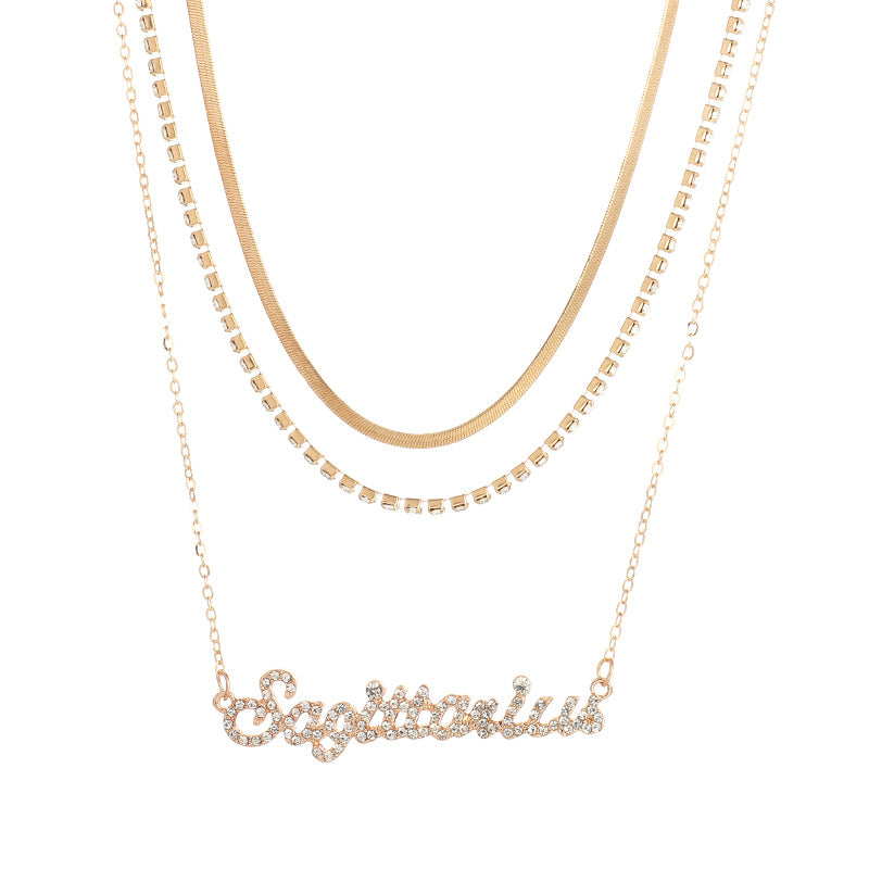 Image of Layered Diamond Necklace Snake Bone for Woman Jewelry Aries Pendant Choker Necklaces, Sagittarius