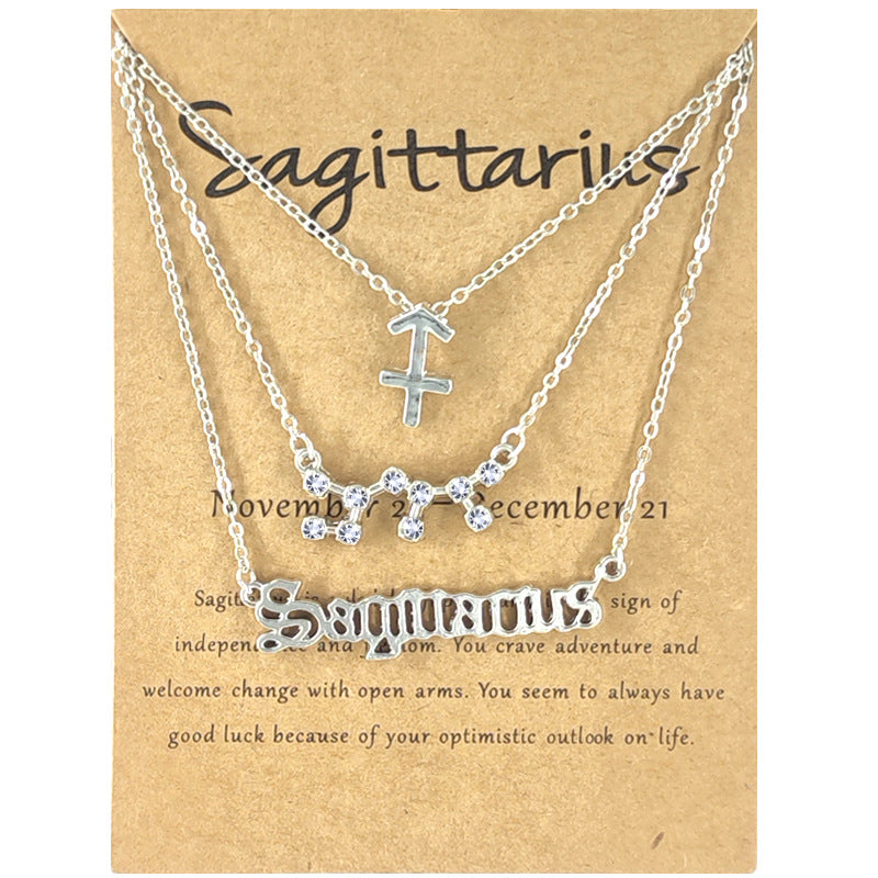 Image of 3Pcs/Set 12 Constellation Gold Silver Necklace Fashion Jewelry Birthday Gift, Silver / Sagittarius