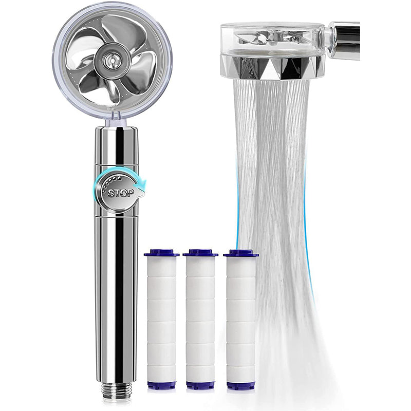 Image of Handheld Propeller Turbo Fan Hydro Jet Spinning Shower Head High Pressure, Silver